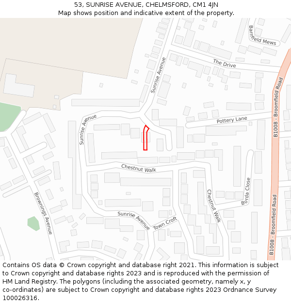 53, SUNRISE AVENUE, CHELMSFORD, CM1 4JN: Location map and indicative extent of plot