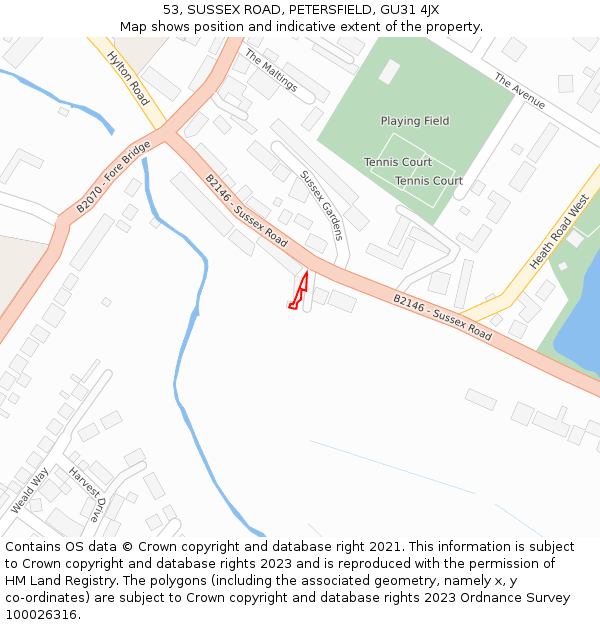 53, SUSSEX ROAD, PETERSFIELD, GU31 4JX: Location map and indicative extent of plot