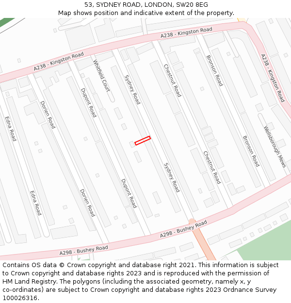 53, SYDNEY ROAD, LONDON, SW20 8EG: Location map and indicative extent of plot