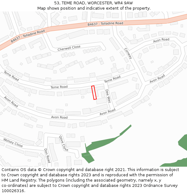 53, TEME ROAD, WORCESTER, WR4 9AW: Location map and indicative extent of plot
