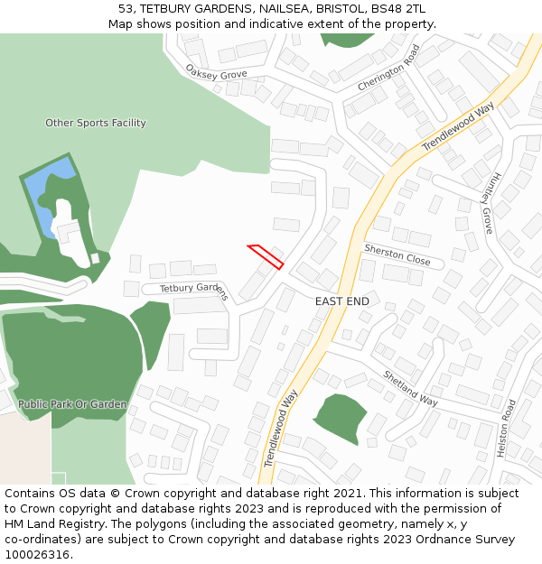 53, TETBURY GARDENS, NAILSEA, BRISTOL, BS48 2TL: Location map and indicative extent of plot
