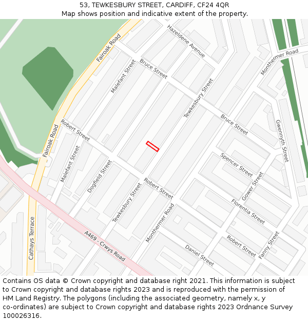 53, TEWKESBURY STREET, CARDIFF, CF24 4QR: Location map and indicative extent of plot