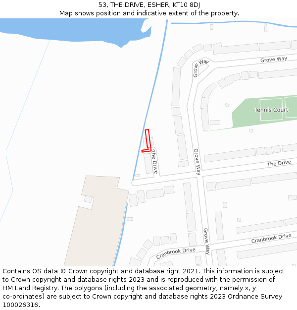 53, THE DRIVE, ESHER, KT10 8DJ: Location map and indicative extent of plot