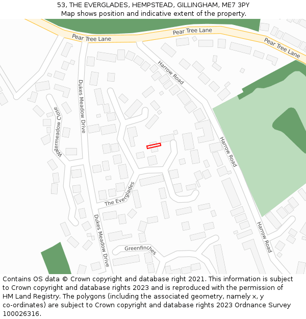 53, THE EVERGLADES, HEMPSTEAD, GILLINGHAM, ME7 3PY: Location map and indicative extent of plot