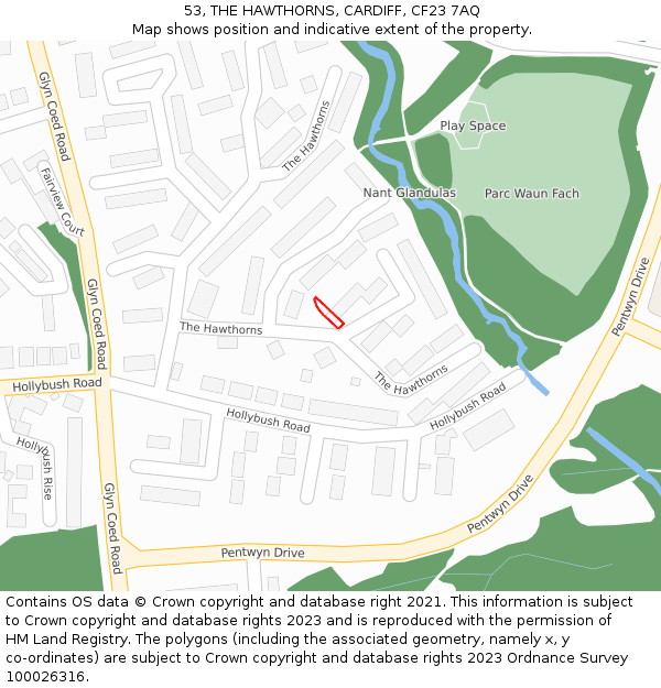 53, THE HAWTHORNS, CARDIFF, CF23 7AQ: Location map and indicative extent of plot