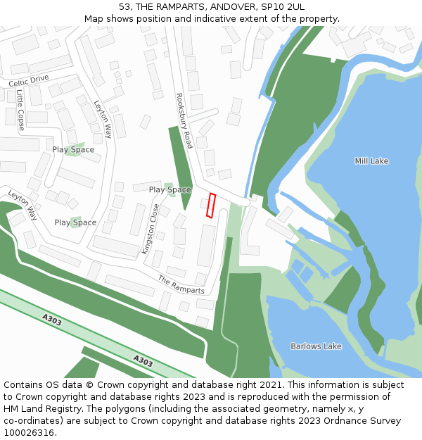 53, THE RAMPARTS, ANDOVER, SP10 2UL: Location map and indicative extent of plot