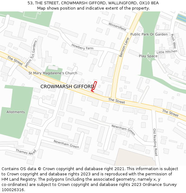 53, THE STREET, CROWMARSH GIFFORD, WALLINGFORD, OX10 8EA: Location map and indicative extent of plot