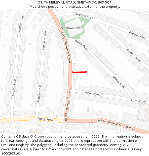53, THIMBLEMILL ROAD, SMETHWICK, B67 5QP: Location map and indicative extent of plot