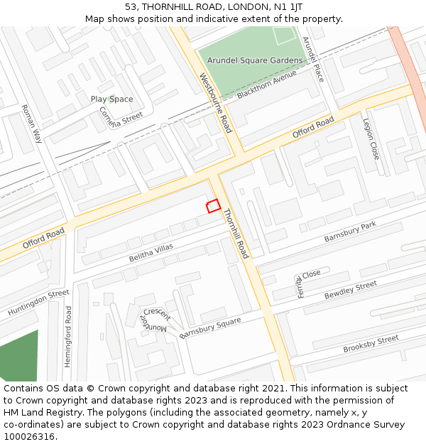 53, THORNHILL ROAD, LONDON, N1 1JT: Location map and indicative extent of plot