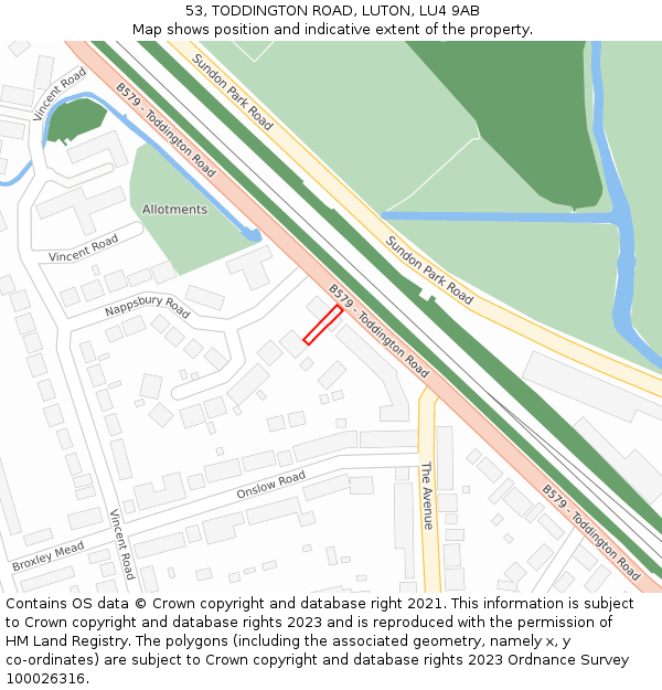 53, TODDINGTON ROAD, LUTON, LU4 9AB: Location map and indicative extent of plot