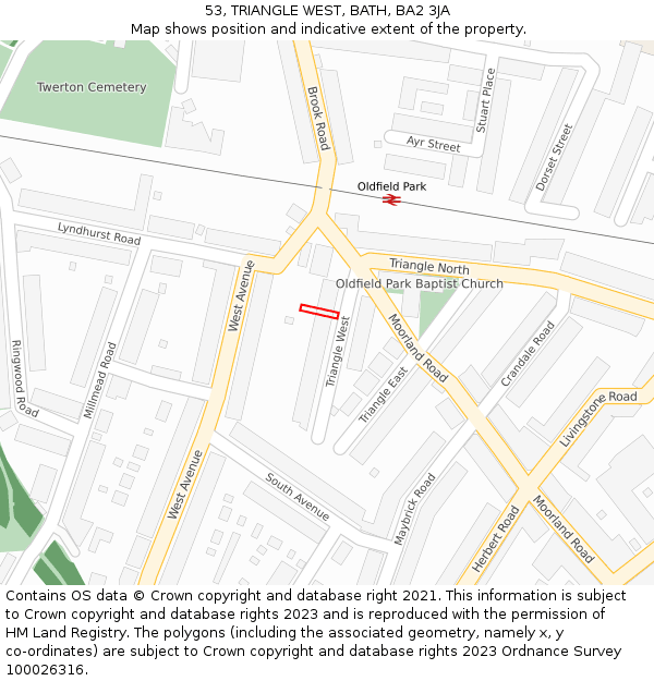 53, TRIANGLE WEST, BATH, BA2 3JA: Location map and indicative extent of plot