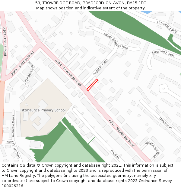 53, TROWBRIDGE ROAD, BRADFORD-ON-AVON, BA15 1EG: Location map and indicative extent of plot