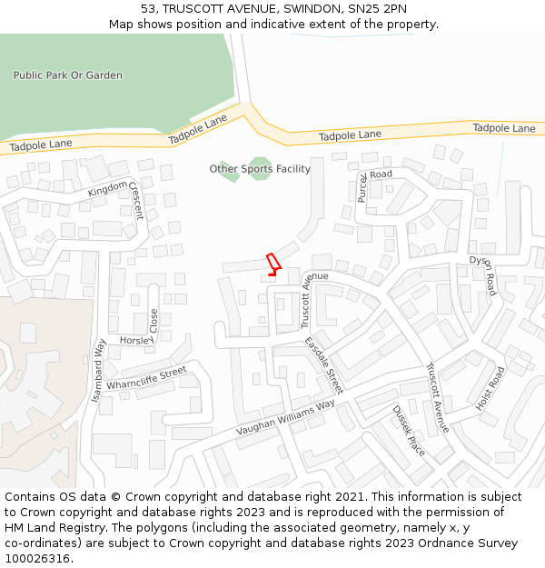 53, TRUSCOTT AVENUE, SWINDON, SN25 2PN: Location map and indicative extent of plot