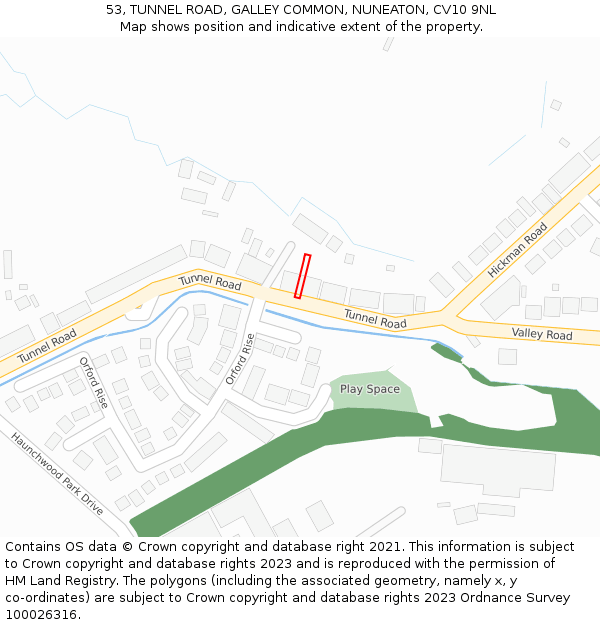 53, TUNNEL ROAD, GALLEY COMMON, NUNEATON, CV10 9NL: Location map and indicative extent of plot
