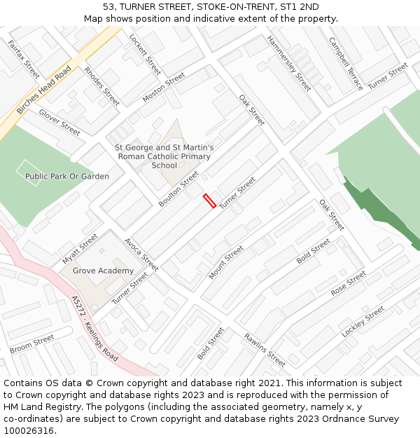 53, TURNER STREET, STOKE-ON-TRENT, ST1 2ND: Location map and indicative extent of plot