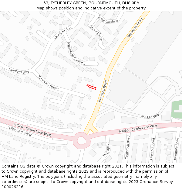 53, TYTHERLEY GREEN, BOURNEMOUTH, BH8 0PA: Location map and indicative extent of plot
