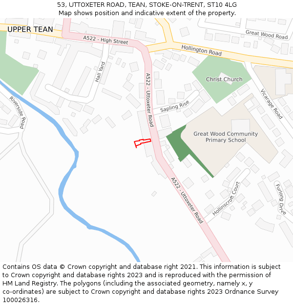 53, UTTOXETER ROAD, TEAN, STOKE-ON-TRENT, ST10 4LG: Location map and indicative extent of plot