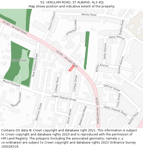 53, VERULAM ROAD, ST ALBANS, AL3 4DJ: Location map and indicative extent of plot