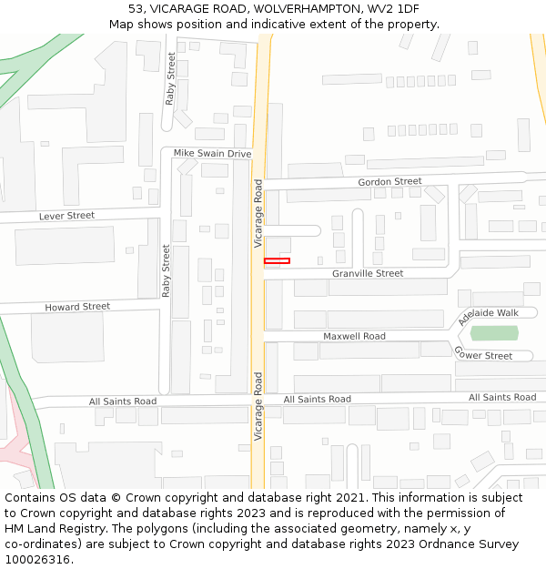 53, VICARAGE ROAD, WOLVERHAMPTON, WV2 1DF: Location map and indicative extent of plot