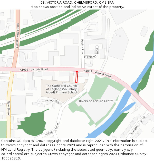 53, VICTORIA ROAD, CHELMSFORD, CM1 1PA: Location map and indicative extent of plot