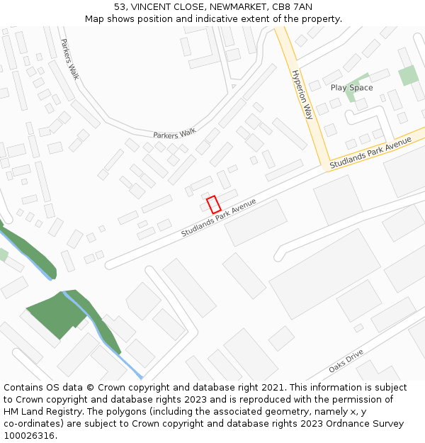 53, VINCENT CLOSE, NEWMARKET, CB8 7AN: Location map and indicative extent of plot
