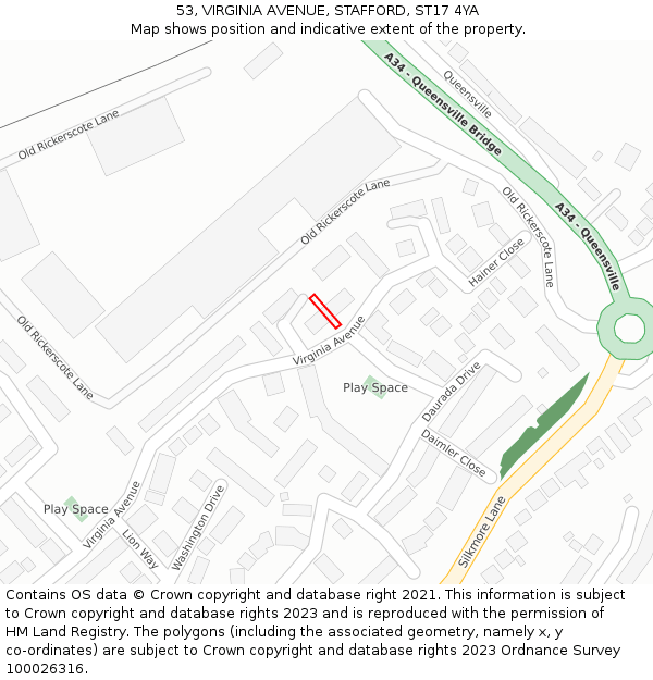 53, VIRGINIA AVENUE, STAFFORD, ST17 4YA: Location map and indicative extent of plot