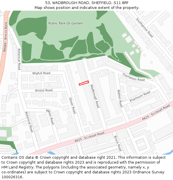 53, WADBROUGH ROAD, SHEFFIELD, S11 8RF: Location map and indicative extent of plot