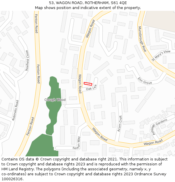 53, WAGON ROAD, ROTHERHAM, S61 4QE: Location map and indicative extent of plot