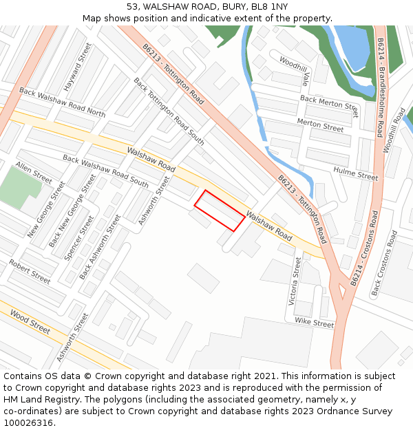 53, WALSHAW ROAD, BURY, BL8 1NY: Location map and indicative extent of plot