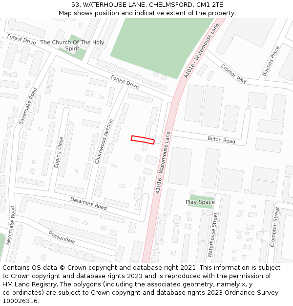 53, WATERHOUSE LANE, CHELMSFORD, CM1 2TE: Location map and indicative extent of plot