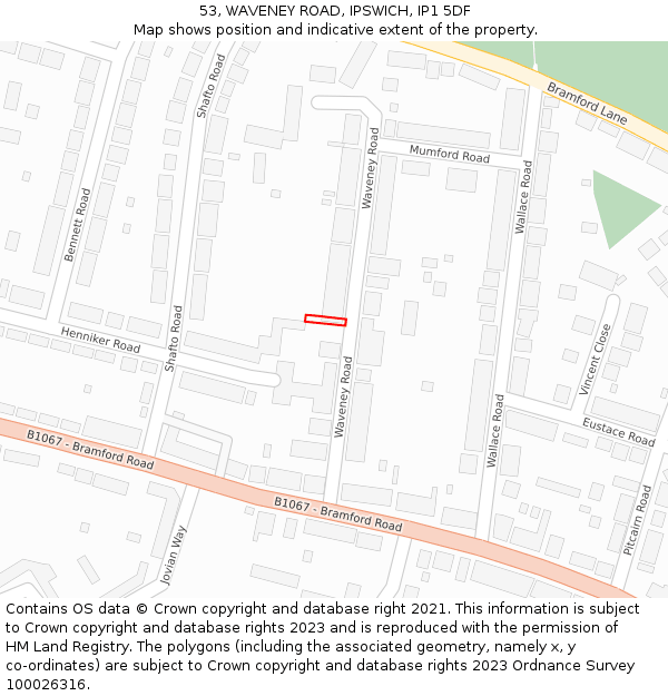 53, WAVENEY ROAD, IPSWICH, IP1 5DF: Location map and indicative extent of plot