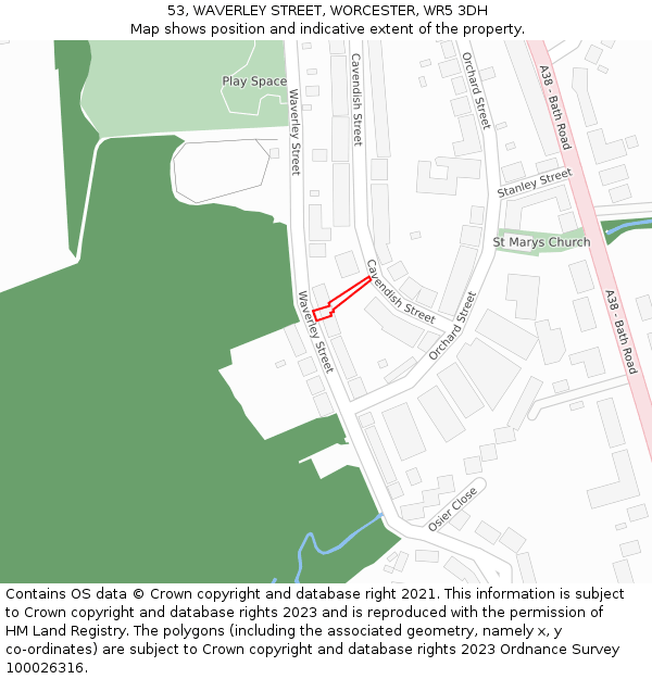 53, WAVERLEY STREET, WORCESTER, WR5 3DH: Location map and indicative extent of plot