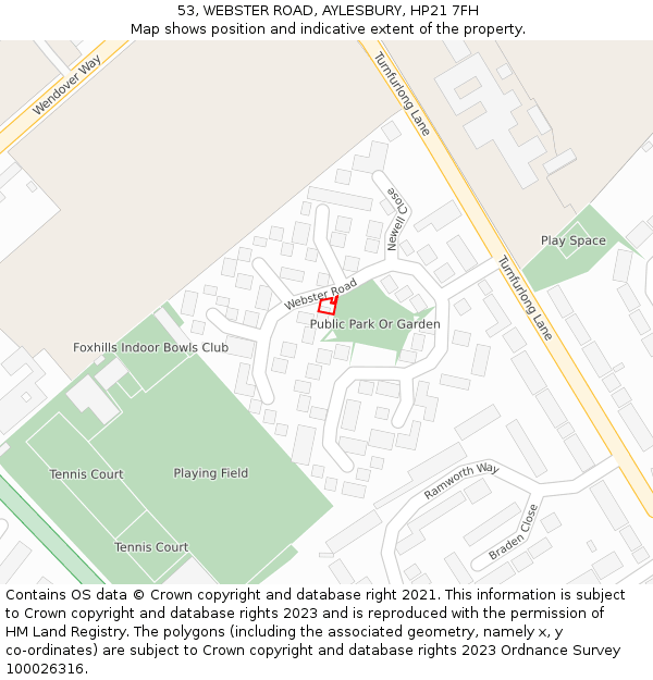 53, WEBSTER ROAD, AYLESBURY, HP21 7FH: Location map and indicative extent of plot