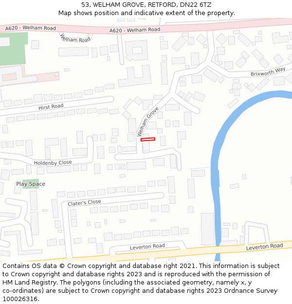 53, WELHAM GROVE, RETFORD, DN22 6TZ: Location map and indicative extent of plot
