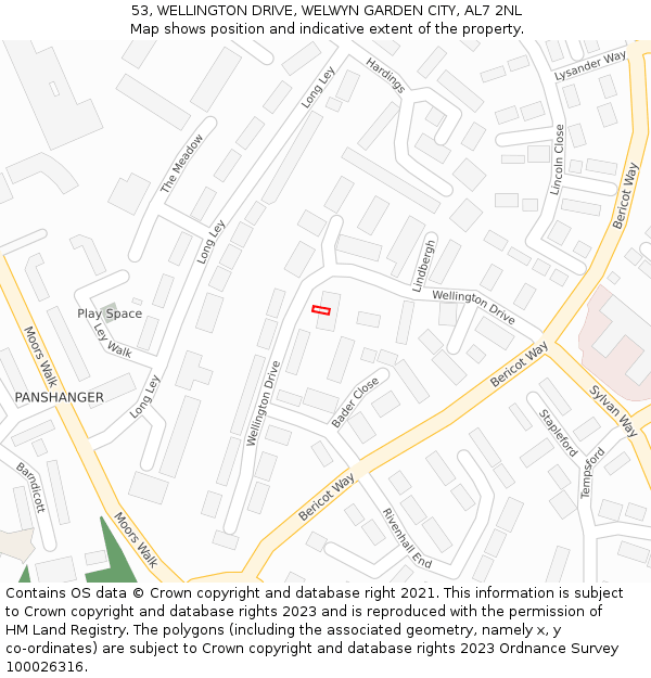 53, WELLINGTON DRIVE, WELWYN GARDEN CITY, AL7 2NL: Location map and indicative extent of plot