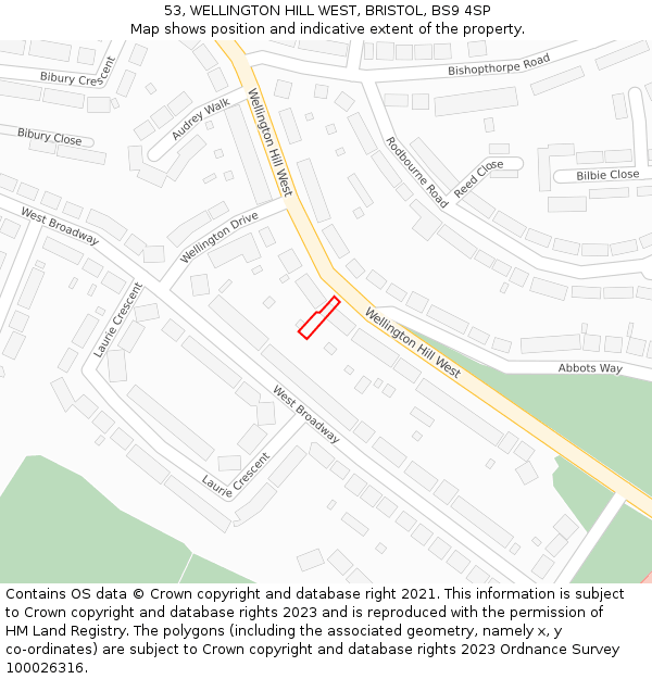 53, WELLINGTON HILL WEST, BRISTOL, BS9 4SP: Location map and indicative extent of plot