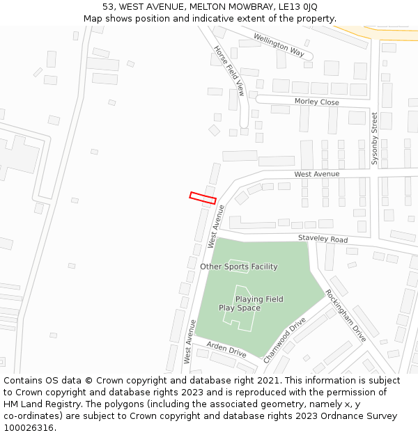 53, WEST AVENUE, MELTON MOWBRAY, LE13 0JQ: Location map and indicative extent of plot