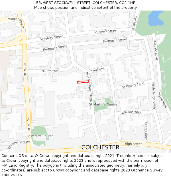 53, WEST STOCKWELL STREET, COLCHESTER, CO1 1HE: Location map and indicative extent of plot