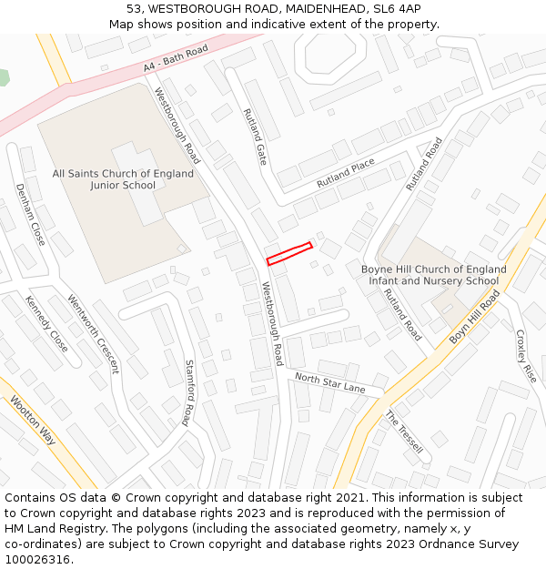 53, WESTBOROUGH ROAD, MAIDENHEAD, SL6 4AP: Location map and indicative extent of plot