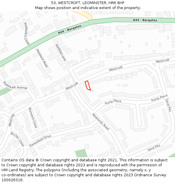 53, WESTCROFT, LEOMINSTER, HR6 8HF: Location map and indicative extent of plot