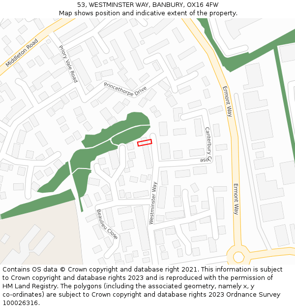 53, WESTMINSTER WAY, BANBURY, OX16 4FW: Location map and indicative extent of plot