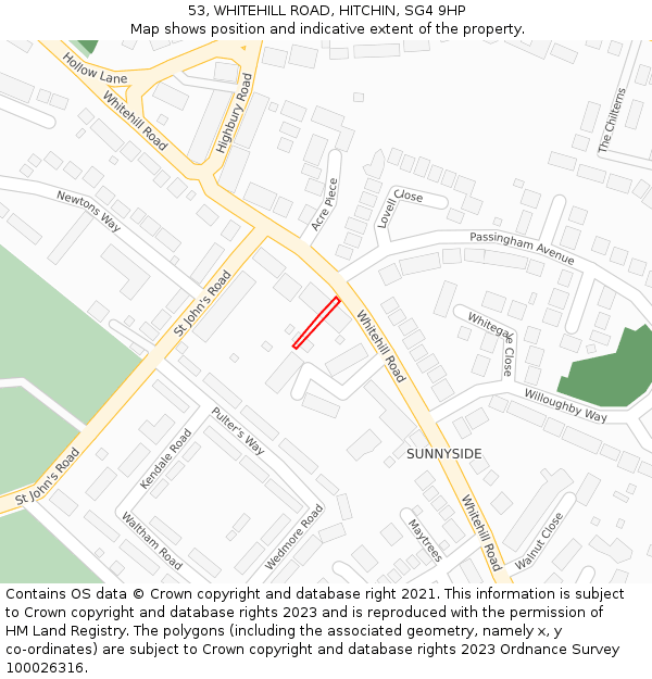 53, WHITEHILL ROAD, HITCHIN, SG4 9HP: Location map and indicative extent of plot