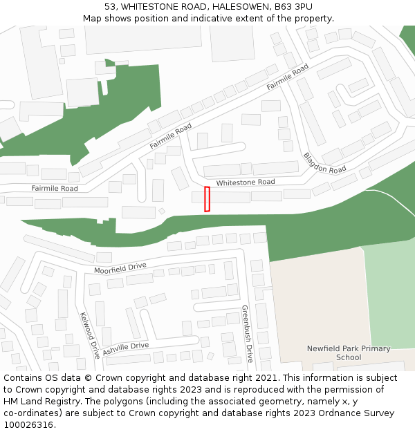 53, WHITESTONE ROAD, HALESOWEN, B63 3PU: Location map and indicative extent of plot