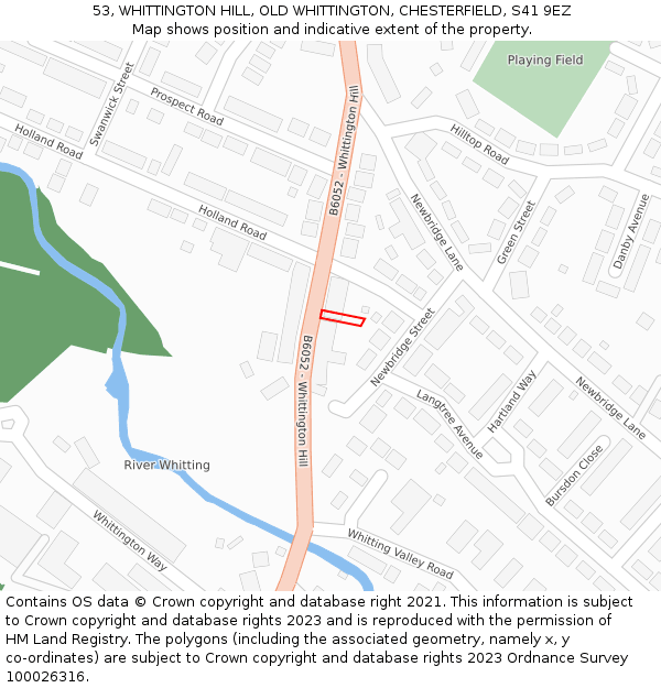 53, WHITTINGTON HILL, OLD WHITTINGTON, CHESTERFIELD, S41 9EZ: Location map and indicative extent of plot