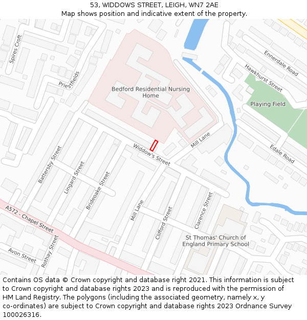 53, WIDDOWS STREET, LEIGH, WN7 2AE: Location map and indicative extent of plot