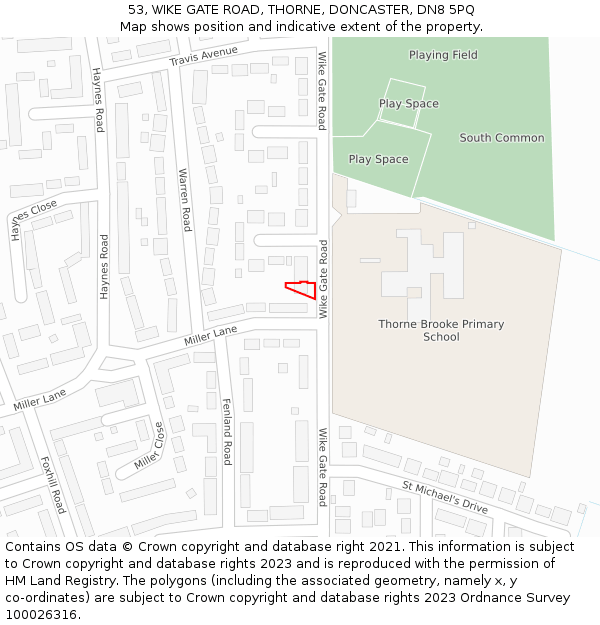 53, WIKE GATE ROAD, THORNE, DONCASTER, DN8 5PQ: Location map and indicative extent of plot