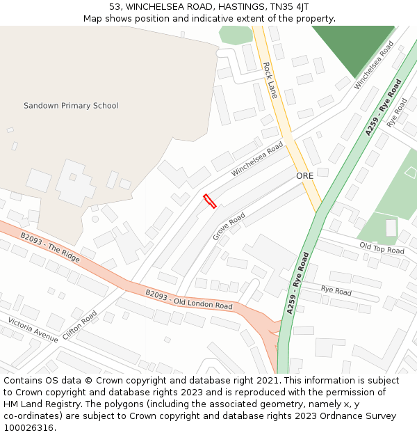 53, WINCHELSEA ROAD, HASTINGS, TN35 4JT: Location map and indicative extent of plot
