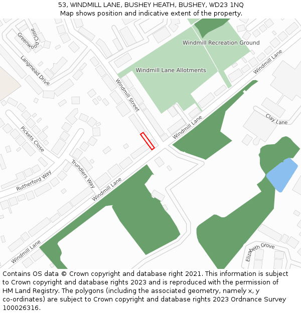 53, WINDMILL LANE, BUSHEY HEATH, BUSHEY, WD23 1NQ: Location map and indicative extent of plot