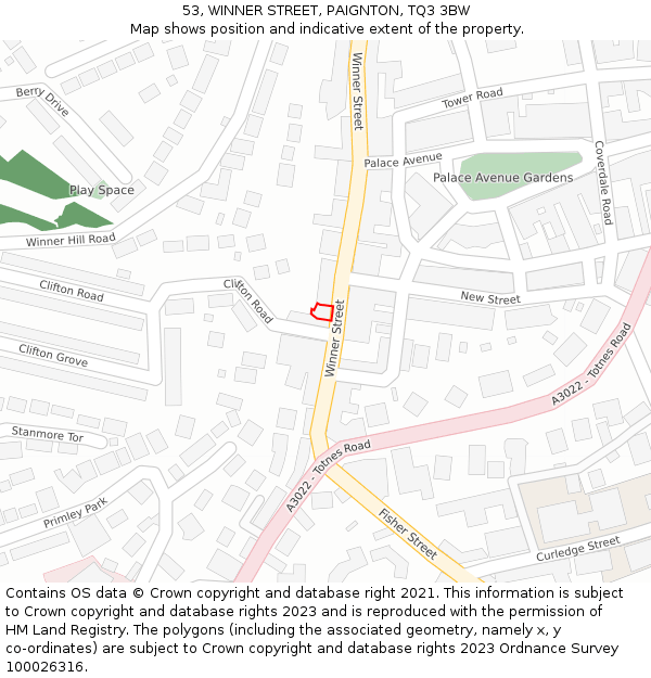 53, WINNER STREET, PAIGNTON, TQ3 3BW: Location map and indicative extent of plot
