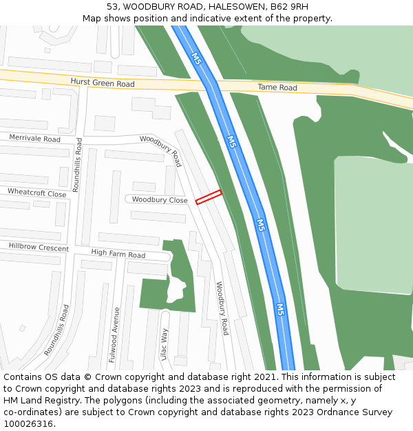53, WOODBURY ROAD, HALESOWEN, B62 9RH: Location map and indicative extent of plot